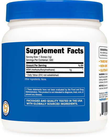 Nutricost Reines MSM-Pulver 500 g – Methylsulfonylmethan, hochrein, laborgeprüft
