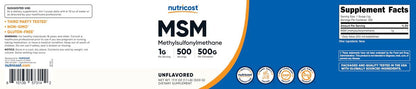 Nutricost Reines MSM-Pulver 500 g – Methylsulfonylmethan, hochrein, laborgeprüft