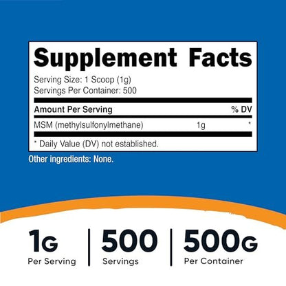 Nutricost Reines MSM-Pulver 500 g – Methylsulfonylmethan, hochrein, laborgeprüft