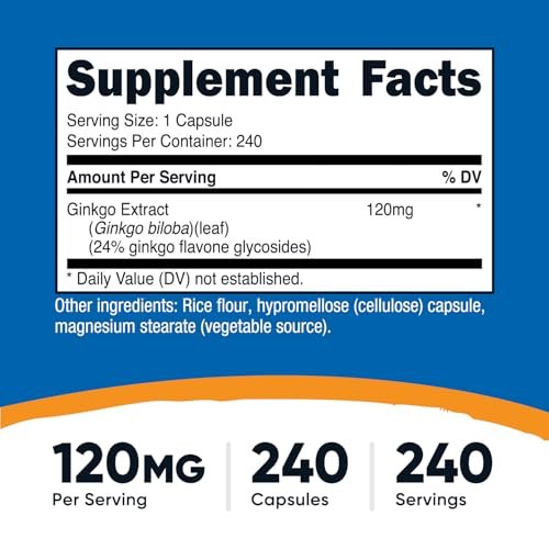 Nutricost Ginkgo Biloba 120mg, 240 Kapseln – Hochdosierter Ginkgo-Biloba-Extrakt, glutenfrei & nicht genetisch verändert
