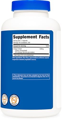 Nutricost Ginkgo Biloba 120mg, 240 Kapseln – Hochdosierter Ginkgo-Biloba-Extrakt, glutenfrei & nicht genetisch verändert
