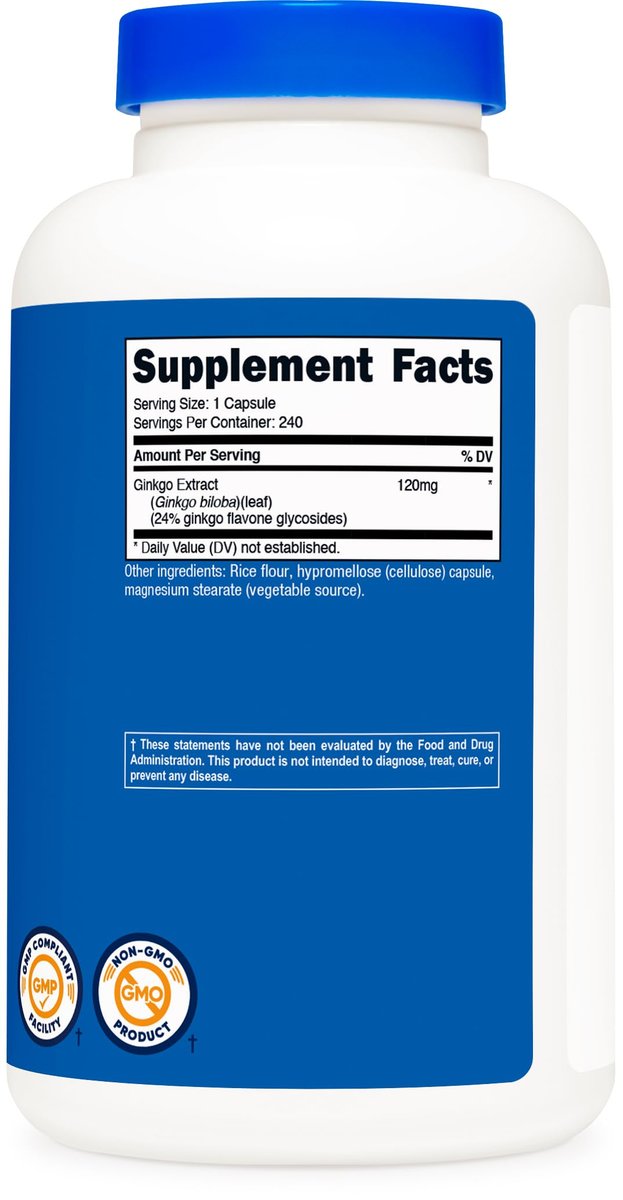 Nutricost Ginkgo Biloba 120mg, 240 Kapseln – Hochdosierter Ginkgo-Biloba-Extrakt, glutenfrei & nicht genetisch verändert
