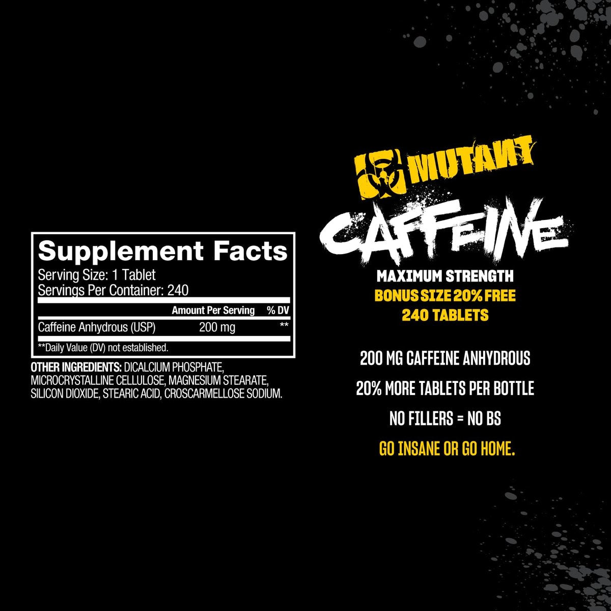 Mutant Koffeintabletten – Pharmazeutisch reines Koffein-Supplement für mehr Energie, Fokus, geistige Wachheit, Leistung & Ausdauer – Reduziert Müdigkeit & stellt Wachsamkeit wieder her – 240 Tabletten