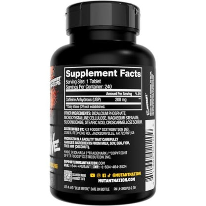 Mutant Koffeintabletten – Pharmazeutisch reines Koffein-Supplement für mehr Energie, Fokus, geistige Wachheit, Leistung & Ausdauer – Reduziert Müdigkeit & stellt Wachsamkeit wieder her – 240 Tabletten