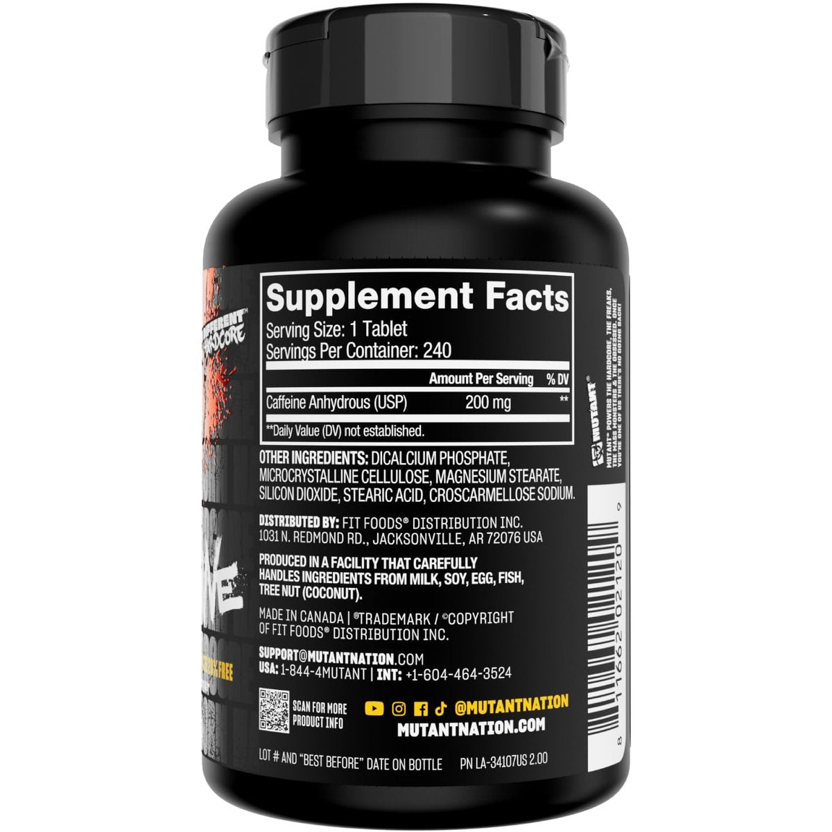 Mutant Koffeintabletten – Pharmazeutisch reines Koffein-Supplement für mehr Energie, Fokus, geistige Wachheit, Leistung & Ausdauer – Reduziert Müdigkeit & stellt Wachsamkeit wieder her – 240 Tabletten