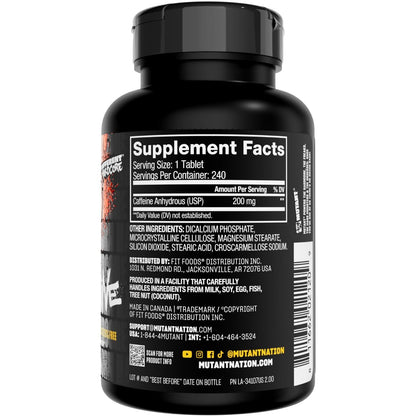 Mutant Koffeintabletten – Pharmazeutisch reines Koffein-Supplement für mehr Energie, Fokus, geistige Wachheit, Leistung & Ausdauer – Reduziert Müdigkeit & stellt Wachsamkeit wieder her – 240 Tabletten