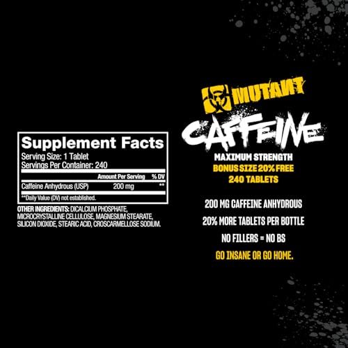 Mutant Koffeintabletten – Pharmazeutisch reines Koffein-Supplement für mehr Energie, Fokus, geistige Wachheit, Leistung & Ausdauer – Reduziert Müdigkeit & stellt Wachsamkeit wieder her – 240 Tabletten