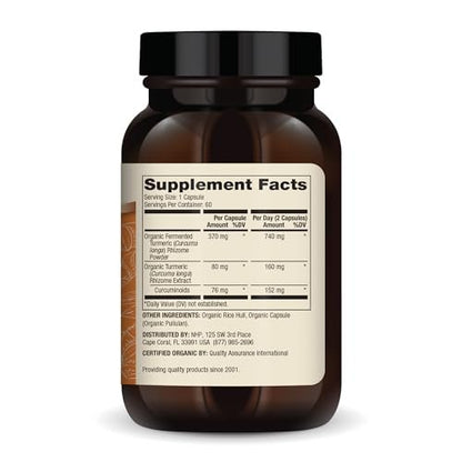 Dr. Mercola Bio-Fermentiertes Kurkuma – 370 mg fermentiertes Kurkuma mit hochbioverfügbaren Curcuminoiden – USDA Bio, Nicht-GVO, Glutenfrei & Sojafrei – 60 Kapseln (30 Portionen)