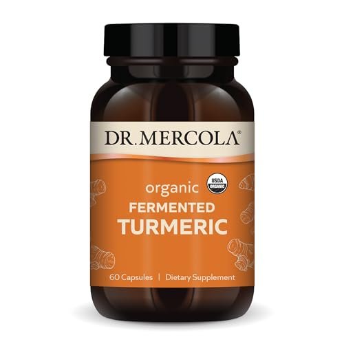 Dr. Mercola Bio-Fermentiertes Kurkuma – 370 mg fermentiertes Kurkuma mit hochbioverfügbaren Curcuminoiden – USDA Bio, Nicht-GVO, Glutenfrei & Sojafrei – 60 Kapseln (30 Portionen)