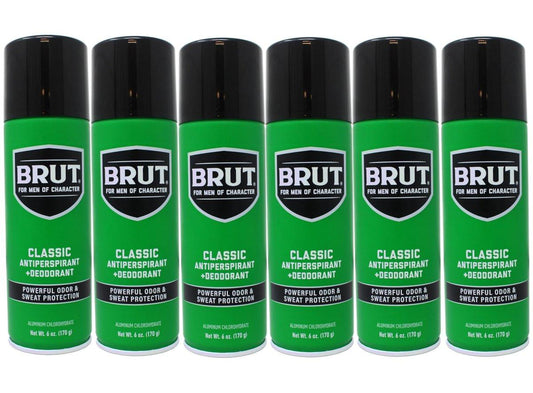 Brut Deodorant 6oz Aerosol Classic Duft (Antitranspirant) – 6er Pack