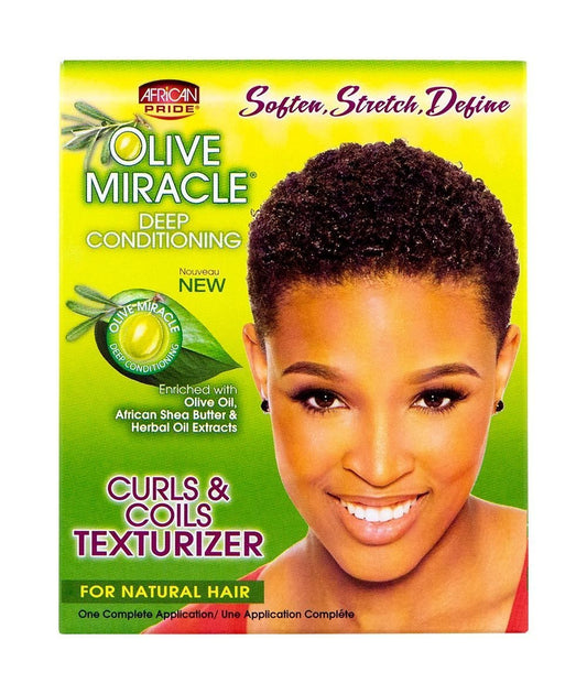 African Pride Olive Miracle Curls & Coils Texturizer – Mit Aloe Vera, Rizinusöl & Biotin für definierte Locken, 1 Kit