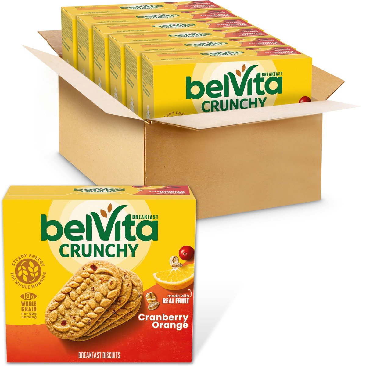 belVita Frühstückskekse, Cranberry Orange, 30 Packungen, 6 Schachteln (4 Kekse pro Packung)