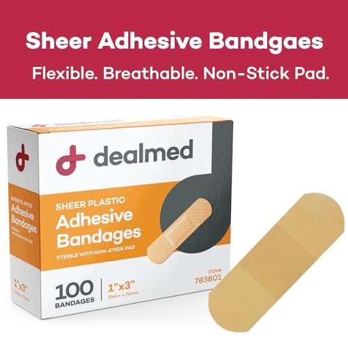 Dealmed Sheer Plastic Flexible Adhesive Bandagen – 100 Stück (2er-Pack) mit saugfähigem Pad, latexfrei, Wundversorgung für Erste-Hilfe-Set, 1" x 3"