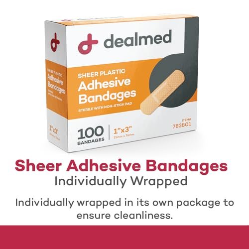 Dealmed Sheer Plastic Flexible Adhesive Bandagen – 100 Stück (2er-Pack) mit saugfähigem Pad, latexfrei, Wundversorgung für Erste-Hilfe-Set, 1" x 3"