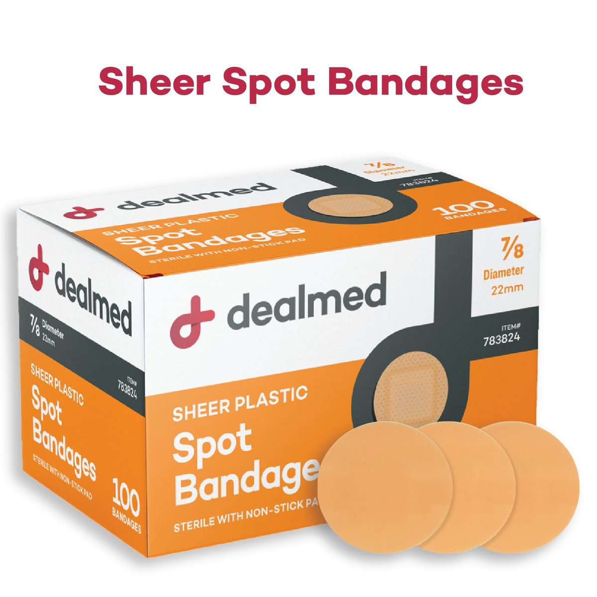 Dealmed Sheer Plastik-Pflaster Spot – 7/8” Kleine runde sterile Streifen, Klebende Außenschicht mit nicht haftendem Pad, Latexfrei, Wundversorgung für Erste-Hilfe-Kasten, 100 pro Box (2er-Pack)