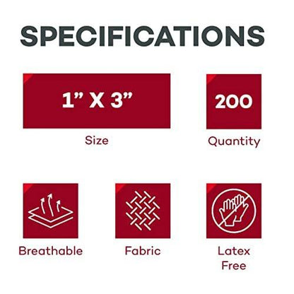 Dealmed Sterile Flexible Fabric Adhesive Bandages – 1x3 Zoll – 100 Stück/Box - 2 Boxen – Atmungsaktive Erste-Hilfe-Streifen – Dehnbare Wundauflage für medizinische Zwecke, Notfallkits & Kliniken