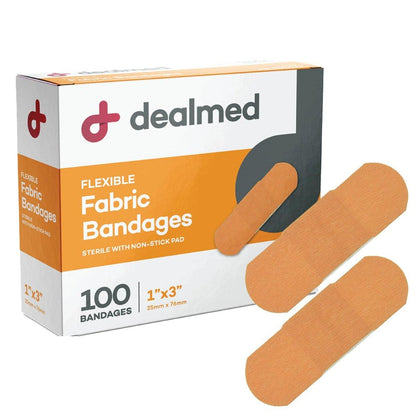 Dealmed Sterile Flexible Fabric Adhesive Bandages – 1x3 Zoll – 100 Stück/Box - 2 Boxen – Atmungsaktive Erste-Hilfe-Streifen – Dehnbare Wundauflage für medizinische Zwecke, Notfallkits & Kliniken
