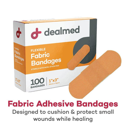 Dealmed Sterile Flexible Fabric Adhesive Bandages – 1x3 Zoll – 100/Box – Atmungsaktive Wundauflage für Erste-Hilfe-Koffer, Kliniken & Notfälle