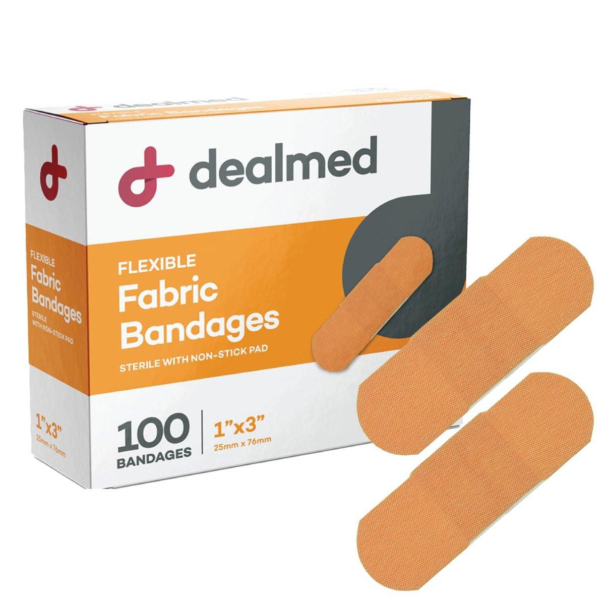 Dealmed Sterile Flexible Fabric Adhesive Bandages – 1x3 Zoll – 100 Stück/Box - 2 Boxen – Atmungsaktive Erste-Hilfe-Streifen – Dehnbare Wundauflage für medizinische Zwecke, Notfallkits & Kliniken
