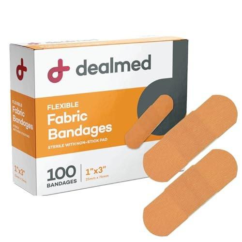 Dealmed Sterile Flexible Fabric Adhesive Bandages – 1x3 Zoll – 100/Box – Atmungsaktive Wundauflage für Erste-Hilfe-Koffer, Kliniken & Notfälle