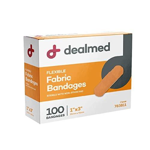 Dealmed Sterile Flexible Fabric Adhesive Bandages – 1x3 Zoll – 100/Box – Atmungsaktive Wundauflage für Erste-Hilfe-Koffer, Kliniken & Notfälle