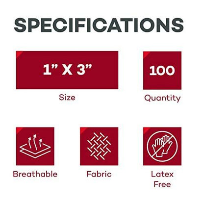Dealmed Sterile Flexible Fabric Adhesive Bandages – 1x3 Zoll – 100/Box – Atmungsaktive Wundauflage für Erste-Hilfe-Koffer, Kliniken & Notfälle
