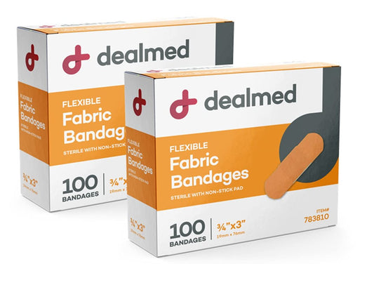 Dealmed Stoff-Pflaster, flexible, hautfarben – 100 Stück (2er-Pack) mit saugfähiger Wundauflage, latexfrei, 3" x 3/4"