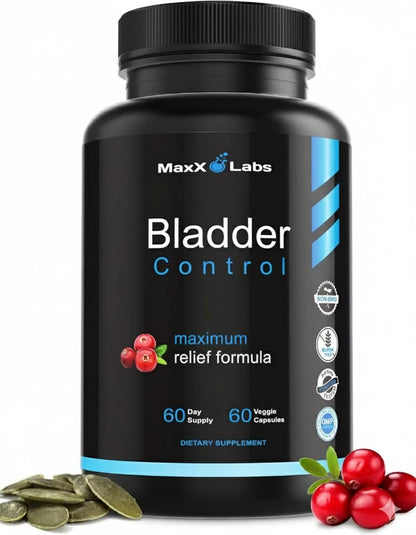 MaxX Labs Blasenkontrolle Ergänzung – Unterstützung bei überaktiver Blase mit Kürbiskernextrakt, Cranberry-Extrakt und Vitamin D3 für Männer und Frauen – 60 Kapseln