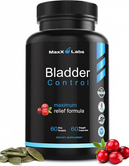 MaxX Labs Blasenkontrolle Ergänzung – Unterstützung bei überaktiver Blase mit Kürbiskernextrakt, Cranberry-Extrakt und Vitamin D3 für Männer und Frauen – 60 Kapseln
