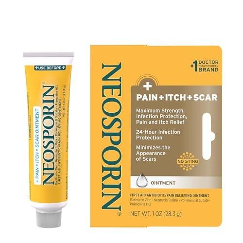 Neosporin + Schmerz, Juckreiz & Narben, Erste Hilfe Triple Antibiotika Salbe für Infektionsschutz und Wundpflege mit maximaler Schmerz- und Juckreizlinderung, hilft das Erscheinungsbild von Narben zu minimieren, 28 g