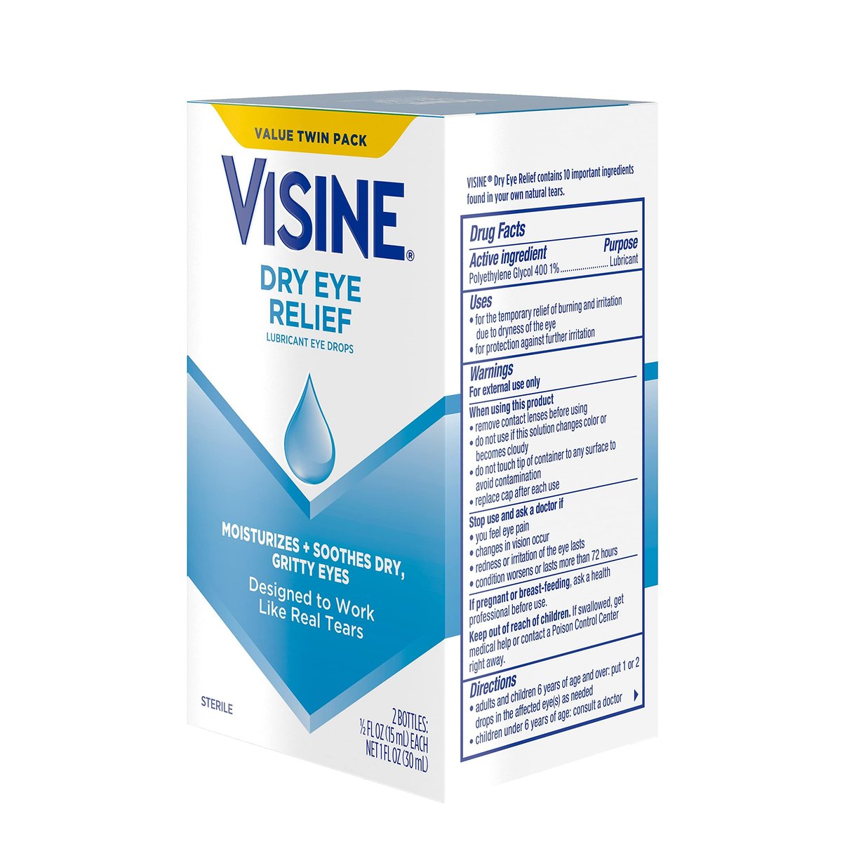 Visine Trockene Augen Augentropfen – Feuchtigkeitsspender & Linderung bei gereizten, trockenen Augen – Polyethylenglykol 400 – 2 x 15 ml