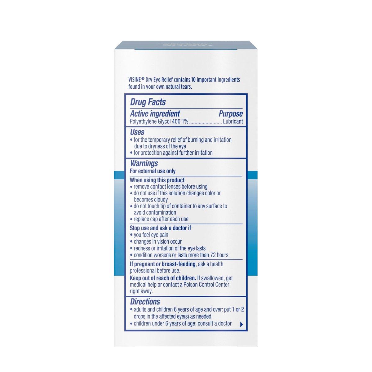 Visine Trockene Augen Augentropfen – Feuchtigkeitsspender & Linderung bei gereizten, trockenen Augen – Polyethylenglykol 400 – 2 x 15 ml