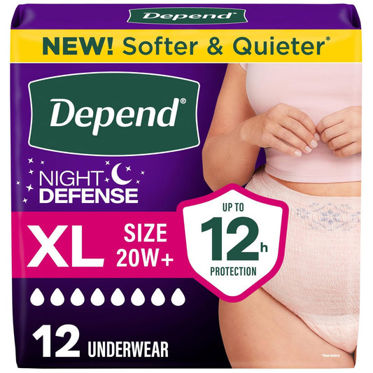 Depend Night Defense Windeln für Erwachsene, Inkontinenz & postpartale Blasenlecks Unterwäsche für Frauen, Einweg, über Nacht, XL, Blush, 12 Stück, Verpackung kann variieren