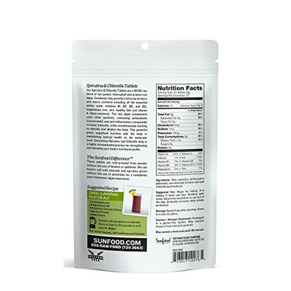 Sunfood Superfoods Chlorella Spirulina Tabletten - Grünalgen Tabletten für Frauen & Männer, Quelle für Chlorophyll, B-Vitamine und Protein, gebrochene Zellwand, vegan - 113 g Beutel