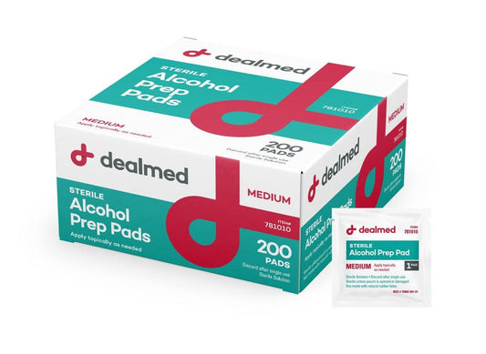 Dealmed 200 sterile Alkoholtupfer, Isopropyl-Wischtücher, einzeln verpackt, mittelgroß, 2-lagig, für Schnitte, Schrammen und allgemeine Reinigung