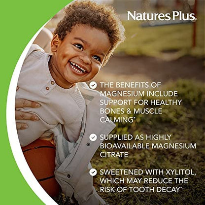 NaturesPlus Animal Parade Source of Life Zuckerfrei MagKidz Magnesium für Kinder - Natürlicher Kirschgeschmack - 90 Tabletten - Knochen- und Muskelunterstützung - Glutenfrei