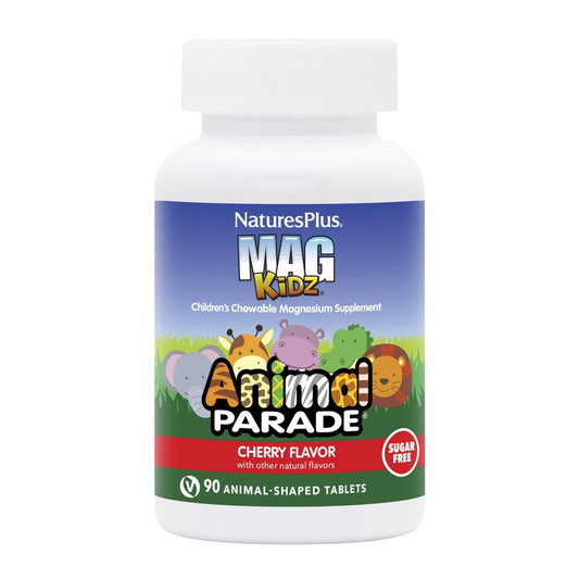 NaturesPlus Animal Parade Source of Life Zuckerfrei MagKidz Magnesium für Kinder - Natürlicher Kirschgeschmack - 90 Tabletten - Knochen- und Muskelunterstützung - Glutenfrei