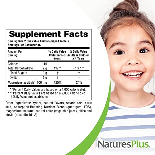 NaturesPlus Animal Parade Source of Life Zuckerfrei MagKidz Magnesium für Kinder - Natürlicher Kirschgeschmack - 90 Tabletten - Knochen- und Muskelunterstützung - Glutenfrei