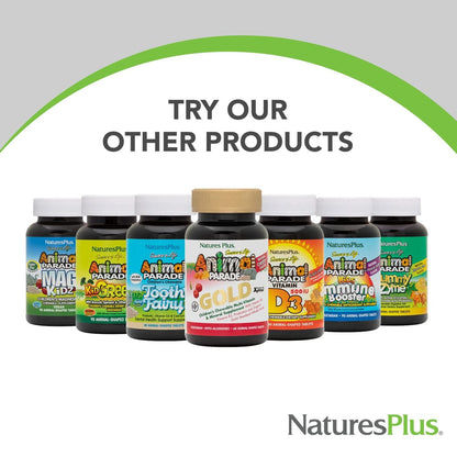 NaturesPlus Animal Parade Source of Life Zuckerfrei MagKidz Magnesium für Kinder - Natürlicher Kirschgeschmack - 90 Tabletten - Knochen- und Muskelunterstützung - Glutenfrei