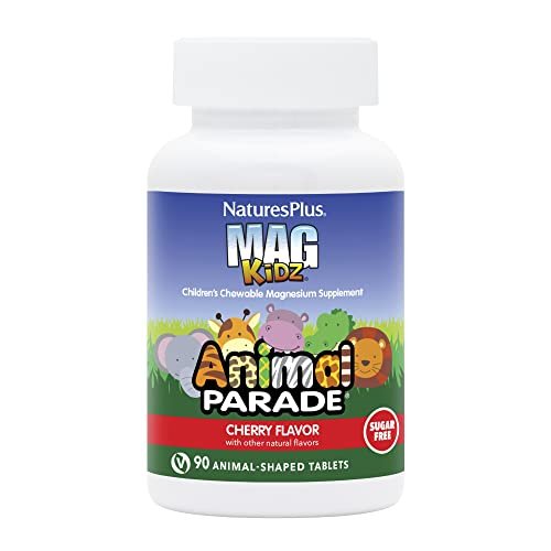 NaturesPlus Animal Parade Source of Life Zuckerfrei MagKidz Magnesium für Kinder - Natürlicher Kirschgeschmack - 90 Tabletten - Knochen- und Muskelunterstützung - Glutenfrei