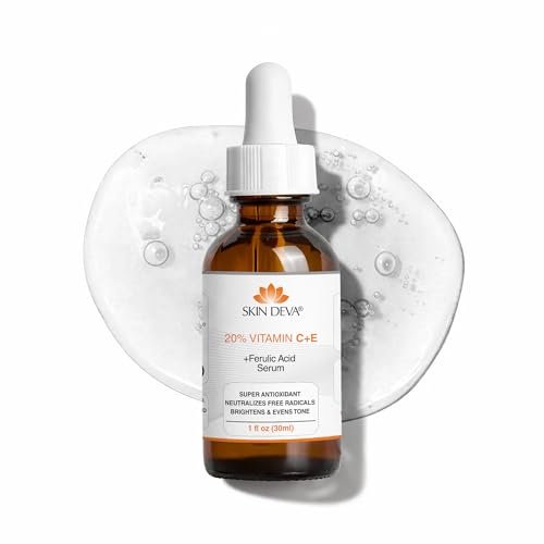 Skin Deva 20% Vitamin C Serum Anti-Aging mit Hyaluronsäure & Vitamin E Ferulasäure – Aufhellende Formel zur Verbesserung des Erscheinungsbilds von dunklen Flecken, feinen Linien & Falten – Alle Hauttypen, 30 ml