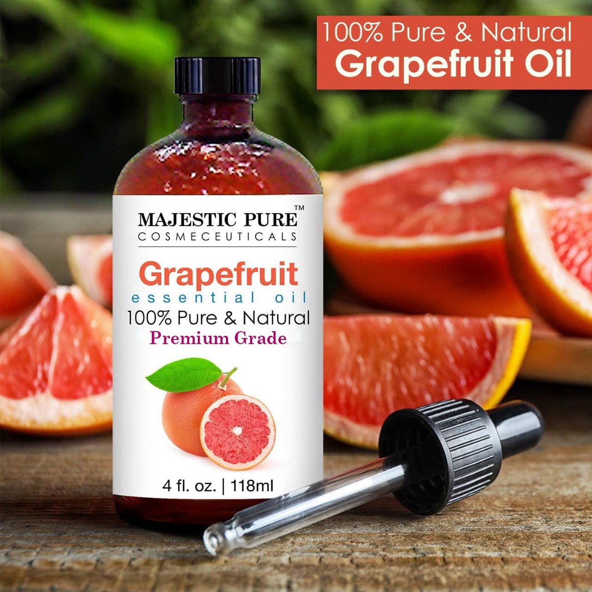 Majestic Pure Grapefruitöl – 100% reines und natürliches ätherisches Öl mit Glaspipette, 118 ml – ideal für Diffuser, Aromatherapie, Seifen- und Kerzenherstellung