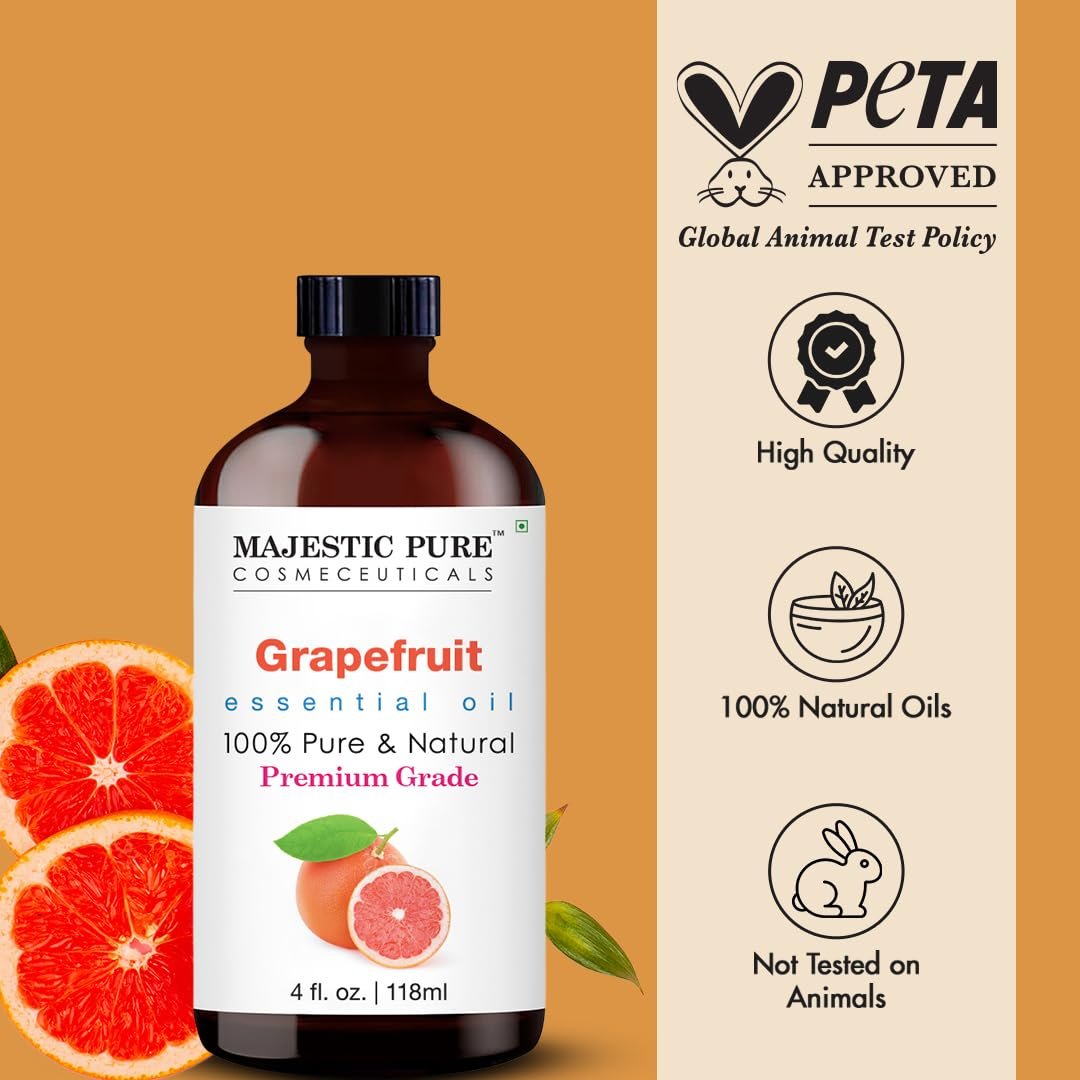 Majestic Pure Grapefruitöl – 100% reines und natürliches ätherisches Öl mit Glaspipette, 118 ml – ideal für Diffuser, Aromatherapie, Seifen- und Kerzenherstellung