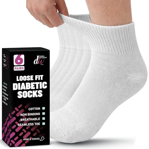 Diabetikersocken Damen Baumwolle 6er-Pack Knöchel Weiß von DEBRA WEITZNER, Größe 9-11