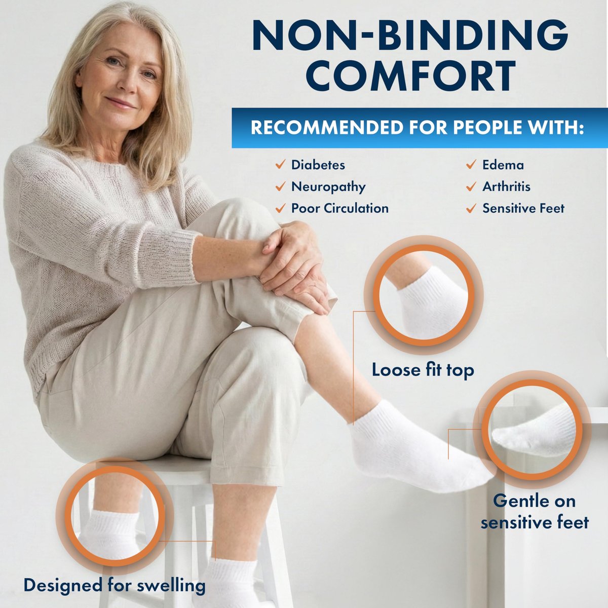 Diabetikersocken Damen Baumwolle 6er-Pack Knöchel Weiß von DEBRA WEITZNER, Größe 9-11