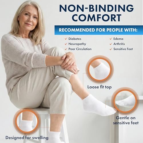 Diabetikersocken Damen Baumwolle 6er-Pack Knöchel Weiß von DEBRA WEITZNER, Größe 9-11