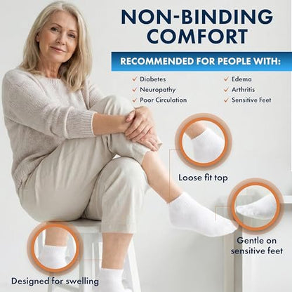 Diabetikersocken Damen Baumwolle 6er-Pack Knöchel Weiß von DEBRA WEITZNER, Größe 9-11