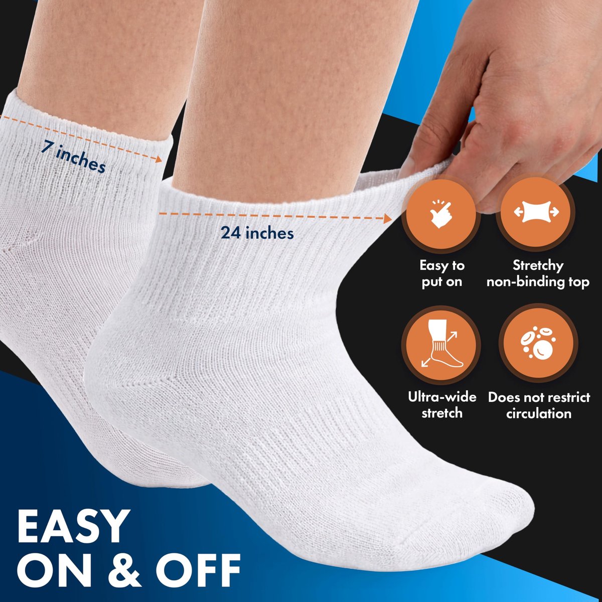Diabetikersocken Damen Baumwolle 6er-Pack Knöchel Weiß von DEBRA WEITZNER, Größe 9-11