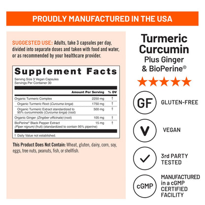 NatureWise Curcumin Turmeric 2250mg – Hochdosiert mit 95% Curcuminoiden & BioPerin Schwarzer Pfeffer Extrakt – Tägliche Gelenk- und Immununterstützung – Vegan, Non-GMO, 90 Kapseln (30-Tage-Vorrat)