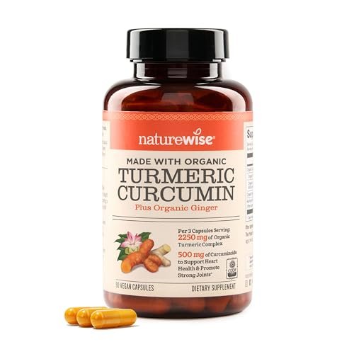 NatureWise Curcumin Turmeric 2250mg – Hochdosiert mit 95% Curcuminoiden & BioPerin Schwarzer Pfeffer Extrakt – Tägliche Gelenk- und Immununterstützung – Vegan, Non-GMO, 90 Kapseln (30-Tage-Vorrat)